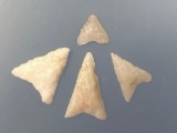Lot of x4 Fine Triangle Points, THIN, Quartz, Found in Lancaster Co., PA, Longest is 1 1/8