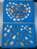 x2 Large Frames of Various Arrowheads, Points, From Central and Southeastern US Regions, Large Varie