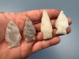 Lot of 4 IMPRESSIVE Quartz Points, x2 Crystalline, Found Along Pine Creek, Columbia Co., PA, Longest