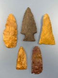 Lot of x5 Points, Spears, Found in Northhampton Co., PA, Jasper and Chert Pieces, Longest is 3