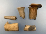 Lot of 5 Pipe Stem Pieces/Bowls, Clay and Stone, From the Charlies Wiant Musuem of Harveyville, PA,