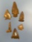 Lot of x6 Fine Jasper Arrowheads, Found in PA and NJ, Longest is 2 1/8