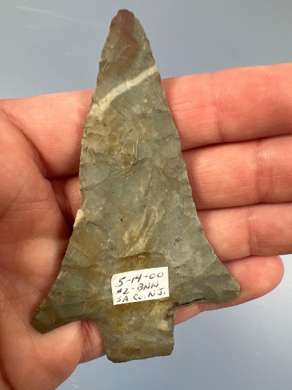 STUNNING 3 3/16" Atlantic Phase Point, Normanskill Chert, Found in Salem Co., NJ, Ex: Bob Sharp, Pod