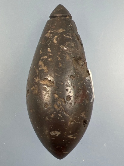 SUPERB Hematite Grooved Plummet, Found in Missouri, Great Condition Overall, Measures 2 15/16"