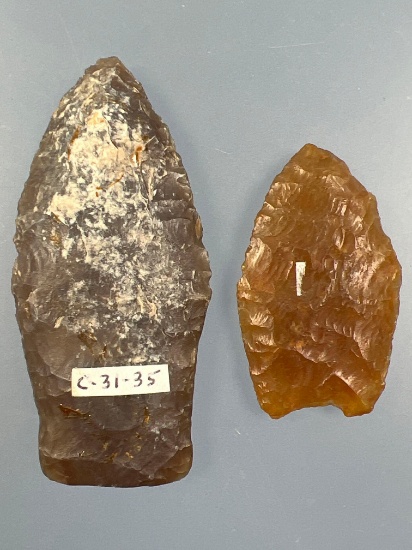 RARE Pair of Paleo Points, Western US, Cody Complex + Fluted Clovis, Knife River Flint, Purchased in