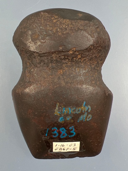 RARE 3 1/4" Full Groove Hematite Axe, Found in Lincoln Co., Missouri, Purchased in 2003, Ex: Reed, H