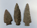 Lot of x3 Chert+Quartzite Points, Stemmed, Found in Pennsylvania, Longest is 2 3/4