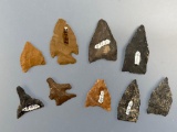 Lot of Jacks Reef Pentagonals Drills, and Corner Notch Jasper Points, Found in PA and NY, Great Exam