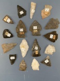 Lot of 18 Various Arrowheads, Found in Pennsylvania, Longest is 1 7/16