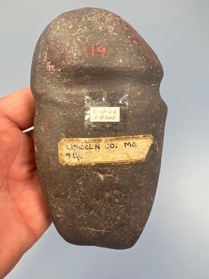 RARE 5 3/8" Hematite Axe, 3/4 Grooved, HEAVY AXE, Found in Lincoln Co., Missouri, Ex: Bob Sharp, Hen