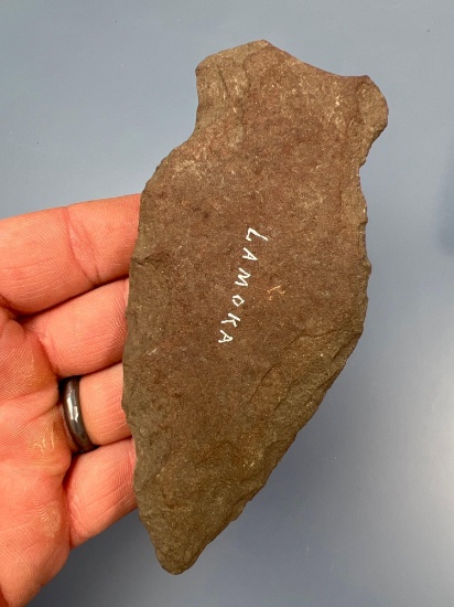 4 3/4" Large Notched Arrowhead, Ex: Farwell, Schoff Collections found on Lamoka Lake Site, NY Ex: Pa