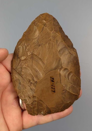 NICE 4 1/2' Jasper Paleo Biface Knife, Found in Pennsylvania, Ex: Lemaster, Walt Podpora Collection