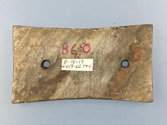 3 1/16" Banded Slate Bi-Concave Adena Gorget, Found in New Jersey, Ex: Walt Podpora Collection