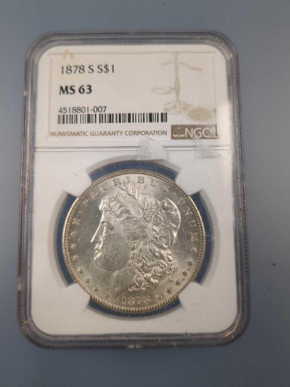 MS 63, 1878-S Morgan Silver Dollar Coin