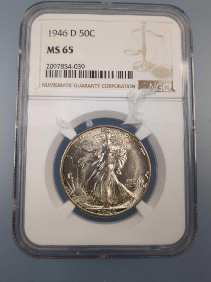 MS 65, 1946-D Walking Liberty Silver Half Dollar Coin