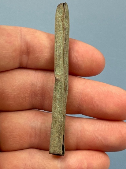 Long 3" Rolled Brass Hairpipe Tube, Found on the Mohawk Brown Site (1634-46) in Montgomery Co., NY,