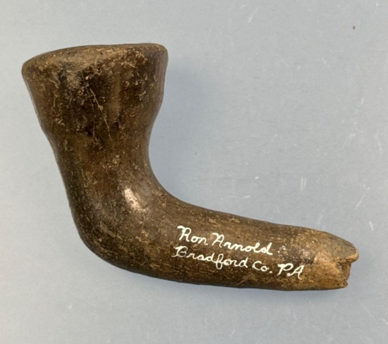 RARE 3 1/4" Iroquoian COMPLETE Pipe w/Teeth Marks, Found in Bradford Co., PA by Ron Arnold, Ex: Cice