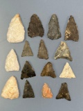 Lot of 15 Various Triangle Points, Found in Maryland, Longest is 1 11/16