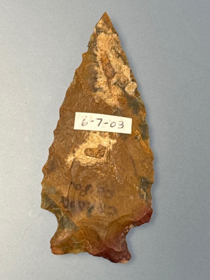 FINE 2 1/2" Heat-Treated Jasper Point, Serrated, Found in Carbon Co., PA