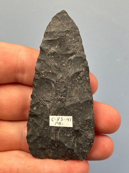 NICE 3 1/8" Black Chert Blade, Found in Pennsylvania, Nice Condition