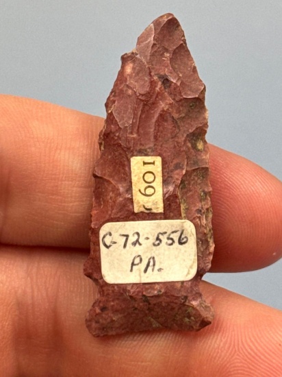 1 5/8" Red Heat-Treated Jasper Side Notch Point, Found in PA