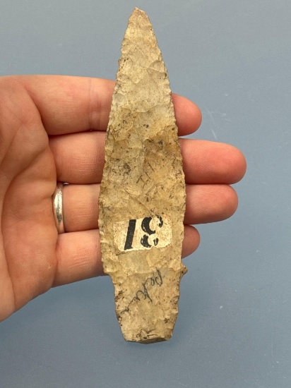 Large 5" Flint (heavily patinated) Adena Point, Minimal Reworking (anciently) to the Base), Midwest/