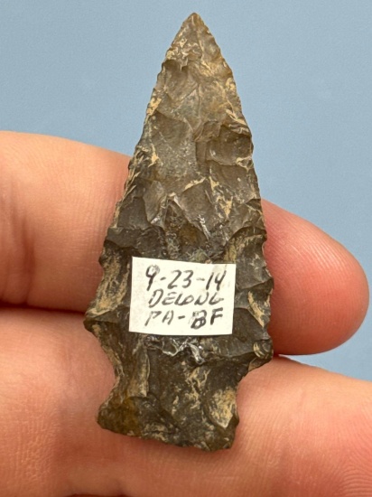 2" Jasper Stemmed Point, Ex: Sonny Delong Collection Who Collected and Hunted Artifacts along the Lo