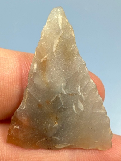 Semi-Translucent 1 3/8" Chalcedony Triangle Point, Found in Burlington Co., New Jersey