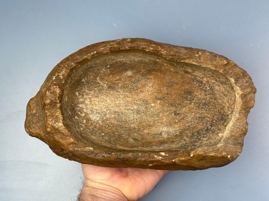 HIGHLIGHT 11" x 6" Steatite Bowl, Lug Handle, Found in Connecticut, 1 Side Anciently Damaged however