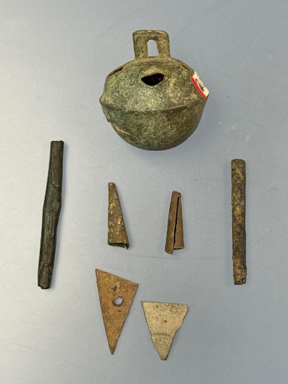 Brass Bell, Trade Artifacts, Conicals, Triangles, Rolled Beads, Susquehannock, Found in Washington B