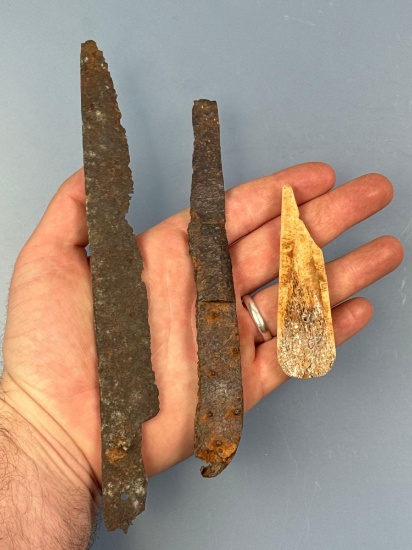 Knife Blades w/Bone Handle, Found in New York, Iroquoian, Metal Trade Artifact, Nice Bone Handle w/I
