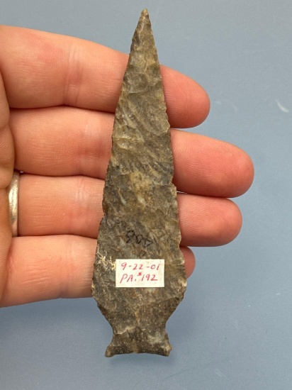 HIGHLIGHT 4" Perfect Susquehanna Broadpoint, Paper Thin, Found Along Lower Susquehanna River in PA,