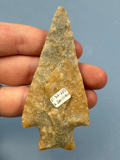 IMPRESSIVE 3 7/8" Quartzite Point, Found in York Co., PA, Ex: Smeltzer Collection, Nice Point, Semi-