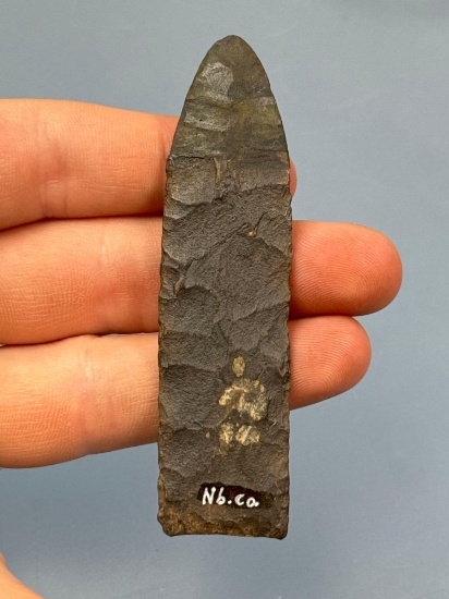 3 3/8" Ste Anne/Varney Paleo Point, 5/8" of Tip Restored, Found in Northumberland Co., PA, Pictured