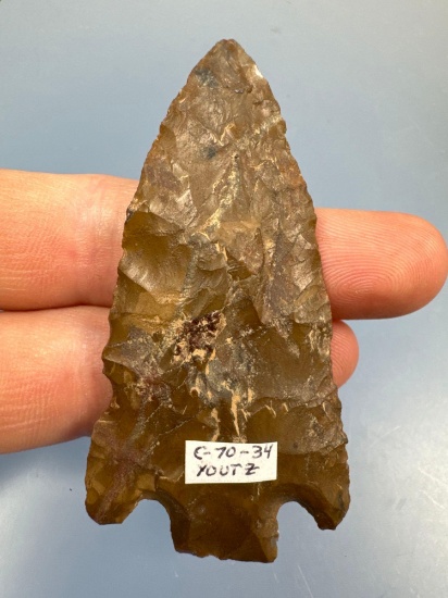 2 5/8" Corner Notch Point, Jasper,Ex: Clyde Youtz Collection of Newmanstown, PA, Purchased at a Cone
