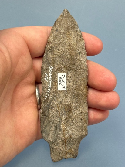 LARGE 4 1/2" Savannah River Point, Labeed New York however Likely MD/VA Region based on Lithic, Ex:
