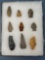 Lot of 9 Central States Arrowheads, Longest is 2 5/16