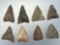 8 Larger Levanna Triangle Points, Found in New York, Longest is 1 5/8