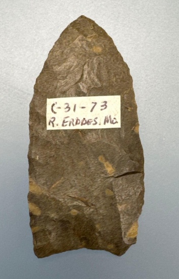 1 7/8" Fluted Chert Paleo Point, Found in Missouri Ex: Walt Podpora Collection