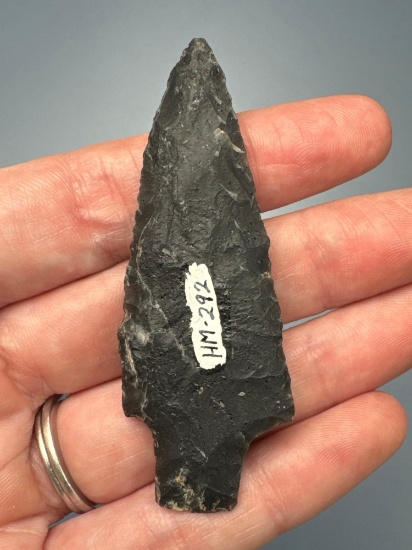 2 3/4" Black Chalcedony Archaic Stem Point, Arrowhead, Found in PA/NJ/NY Tristate Area, Ex: Harry Mu