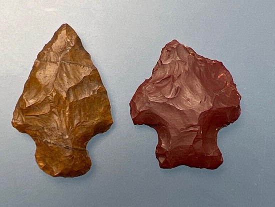 FINE Pair of Jasper Points, x1 Heat-Treated Red, Longest is 1 7/16", Found in Northampton Co., PA, E