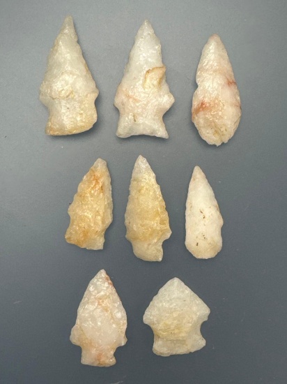 x8 Fine Quartz Points, Arrowheads, Longest is 1 1/2", Found in Cecil Co., Maryland