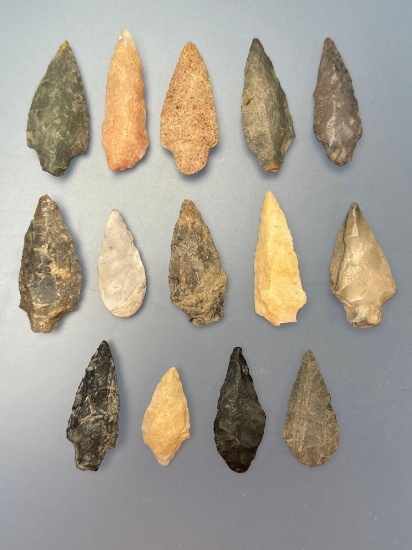 14 Fine Piscataway Points, Chert, Quartzite and More, Longest is 1 3/4", Found in Mantua, Gloucester
