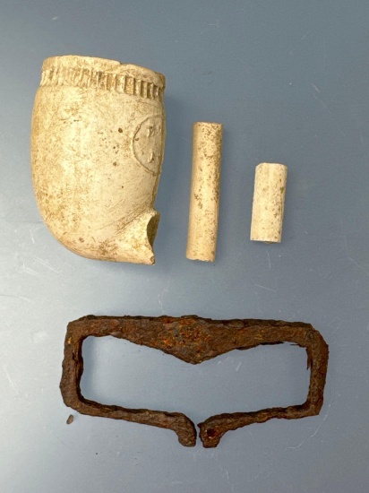Kaolin Pipe (broken) and Strike-A-Like Fire Starter (iron) Found in Mantua, Gloucester Co., NJ