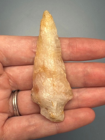 2 3/4" 3-Tone White, Yellow and Red Quartz Stemmed Point, Passaic Co., New Jersey
