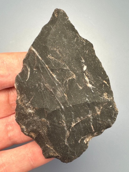 Large 3 1/8" Stemmed Point, Black Chalcedony, Found in Jim Thorpe Area in Pennsylvania