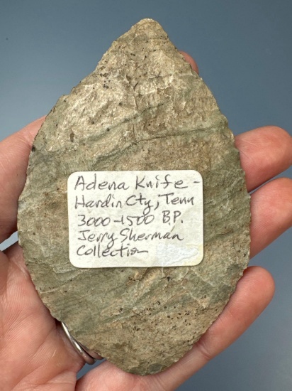 3 1/2" Bi-Pointed Adena Blade, Knife, Found in Hardin Co., Tennessee, Ex: Jerry Sherman Collection