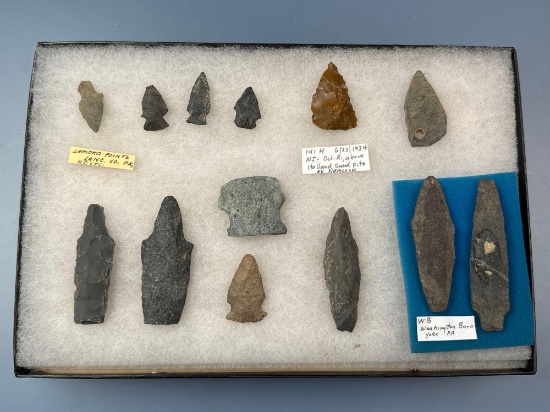 Lot of 13 Various Arrowheads, Found in PA and NJ, Various Locations, Longest is 3 3/8"
