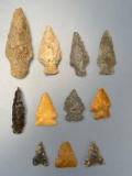 11 Nice Points, Various Materials, Found in Northampton Co., PA, Longest is 2 5/8