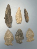 6 Nice Arrowheads, Points, Found in Northampton Co., PA, Longest is 2 1/2